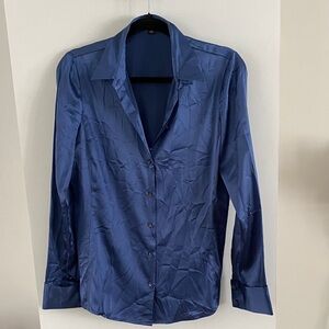 Ann Taylor Royal Blue Blouse 100% SILK satin finish